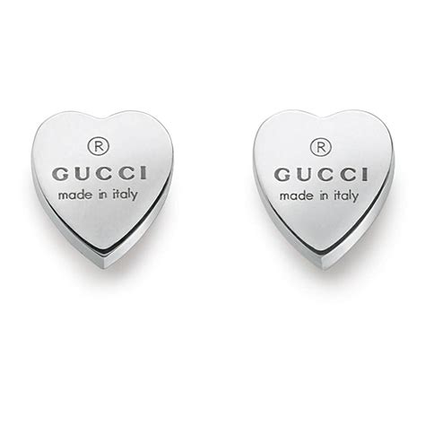 gucci women's sterling silver heart shape trademark engraved stud earrings|gucci britt silver drop earrings.